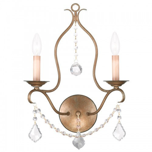 ##Antique Hardware## 2 Light Antique Gold Leaf Wall Sconce