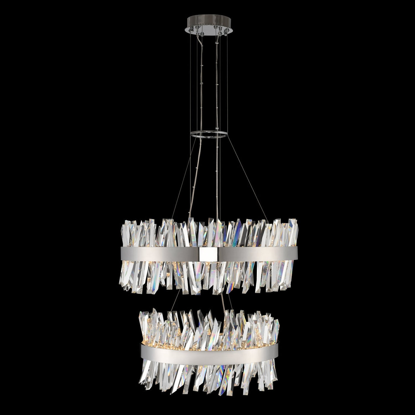 Antique Hardware Glacier 25 + 32 Inch 2 Tier LED Round Pendant Chrome Pendant
