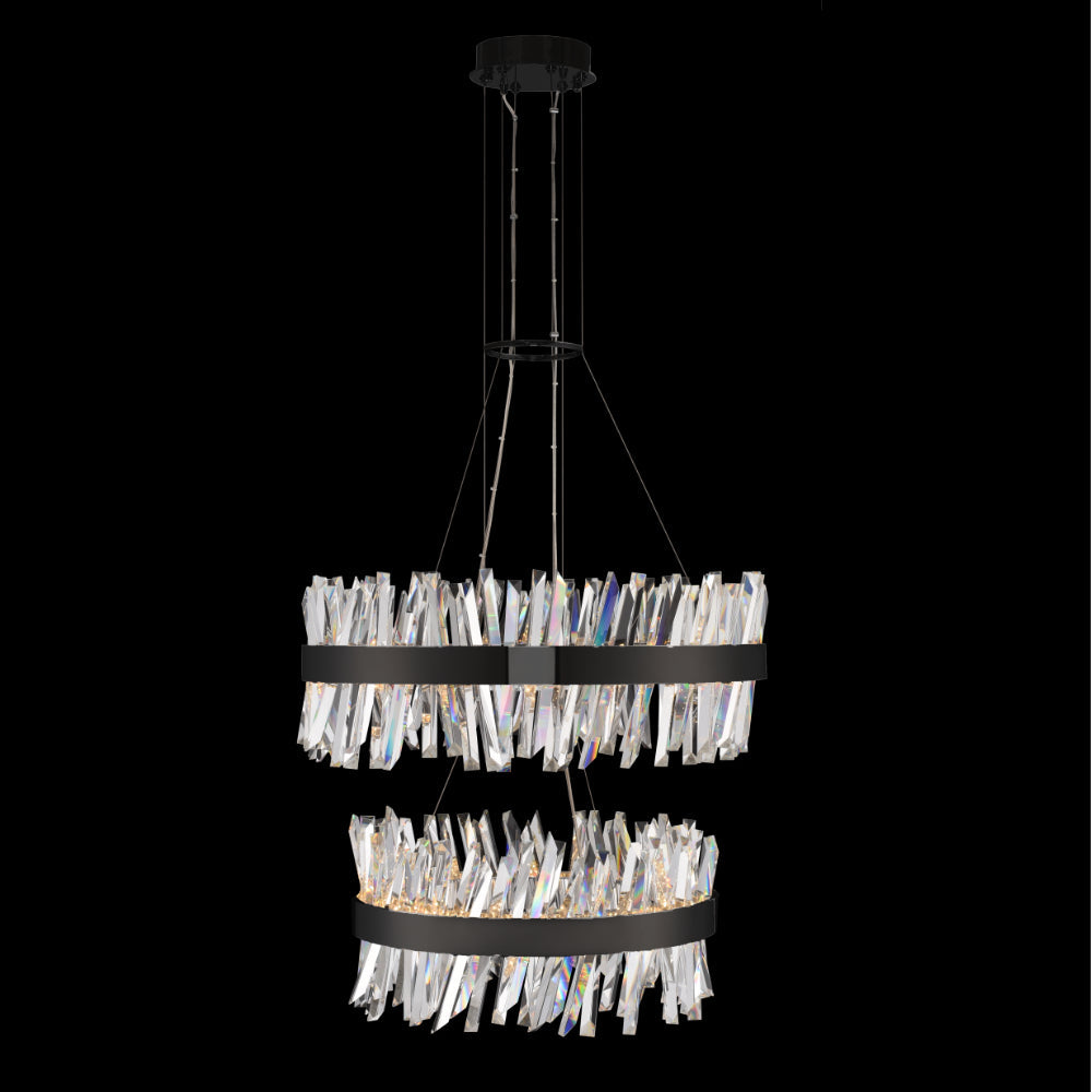 Antique Hardware Glacier 25″ + 32″ 2 Tier LED Round Pendant Matte Black Pendant