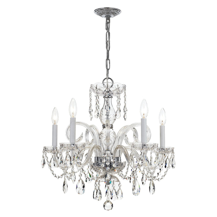 ##Antique Hardware## Traditional Crystal 5 Light Swarovski Strass Crystal Polished Chrome Chandelier