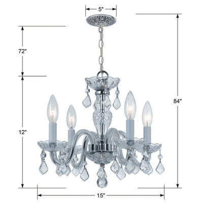 ##Antique Hardware## Traditional Crystal 4 Light Spectra Crystal Polished Chrome Mini Chandelier