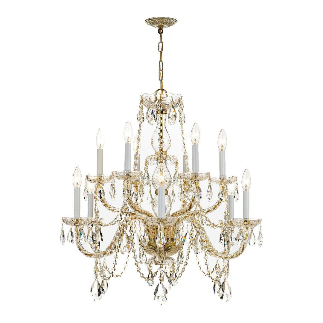 ##Antique Hardware## Traditional Crystal 12 Light Spectra Crystal Polished Brass Chandelier