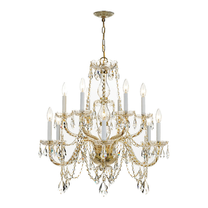 ##Antique Hardware## Traditional Crystal 12 Light Spectra Crystal Polished Brass Chandelier