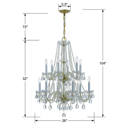 ##Antique Hardware## Traditional Crystal 12 Light Spectra Crystal Polished Brass Chandelier