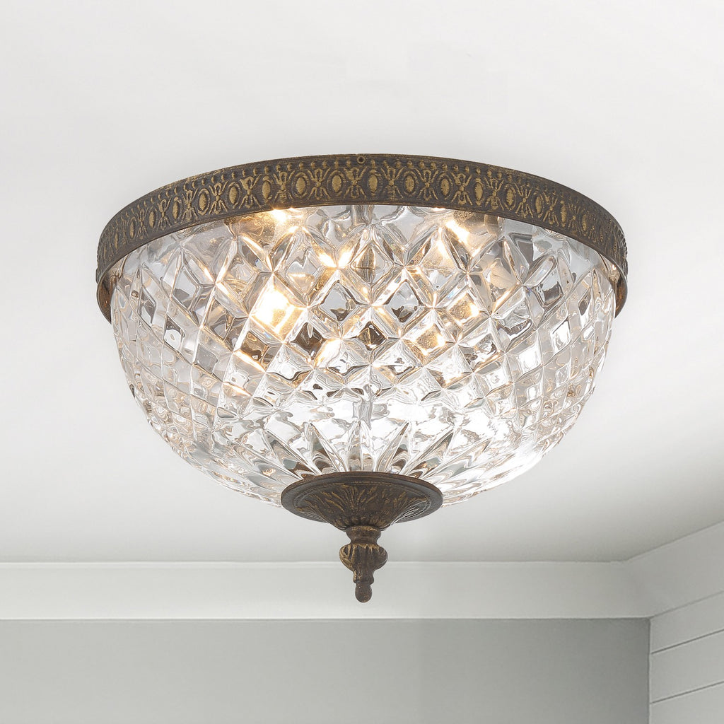 ##Antique Hardware## Crystorama 2 Light English Bronze Crystal Flush Mount