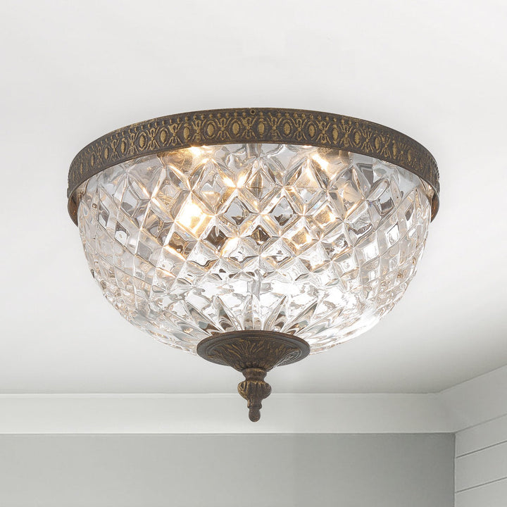 ##Antique Hardware## Crystorama 2 Light English Bronze Crystal Flush Mount
