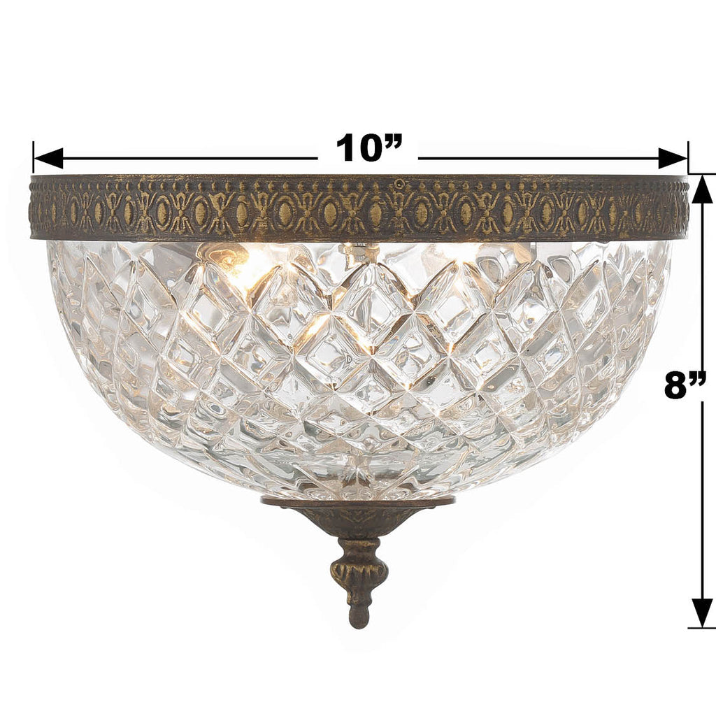 ##Antique Hardware## Crystorama 2 Light English Bronze Crystal Flush Mount
