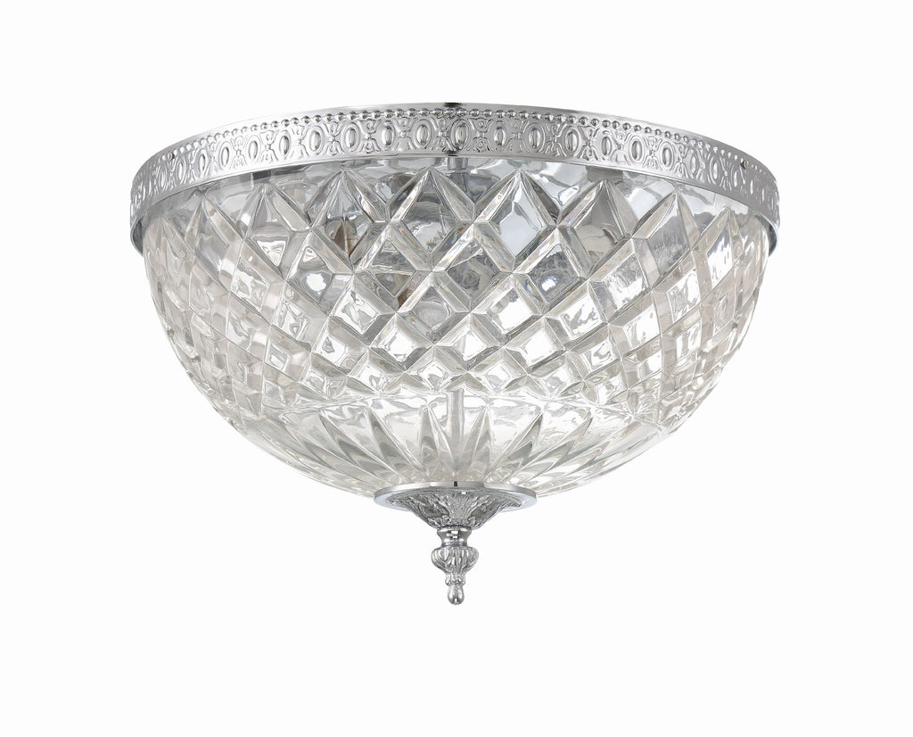 ##Antique Hardware## Crystorama 3 Light Polished Chrome Crystal Flush Mount