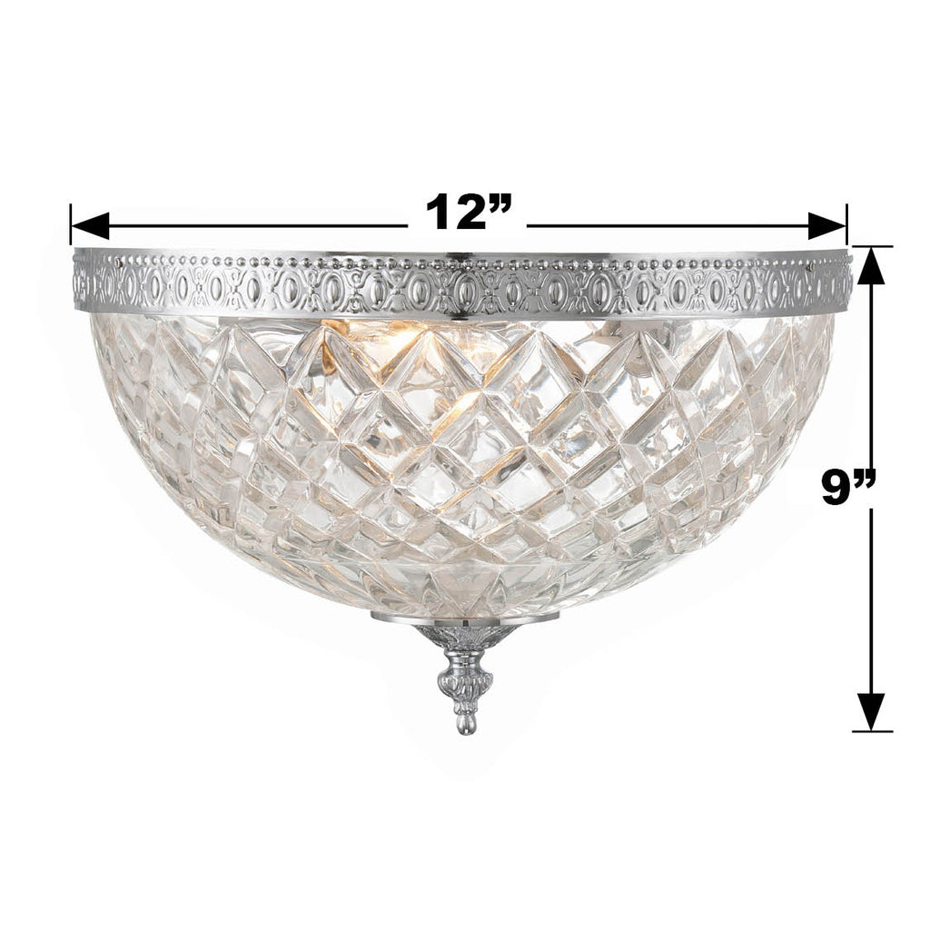 ##Antique Hardware## Crystorama 3 Light Polished Chrome Crystal Flush Mount