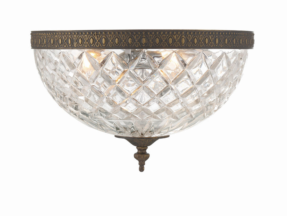 ##Antique Hardware## Crystorama 3 Light English Bronze Crystal Flush Mount