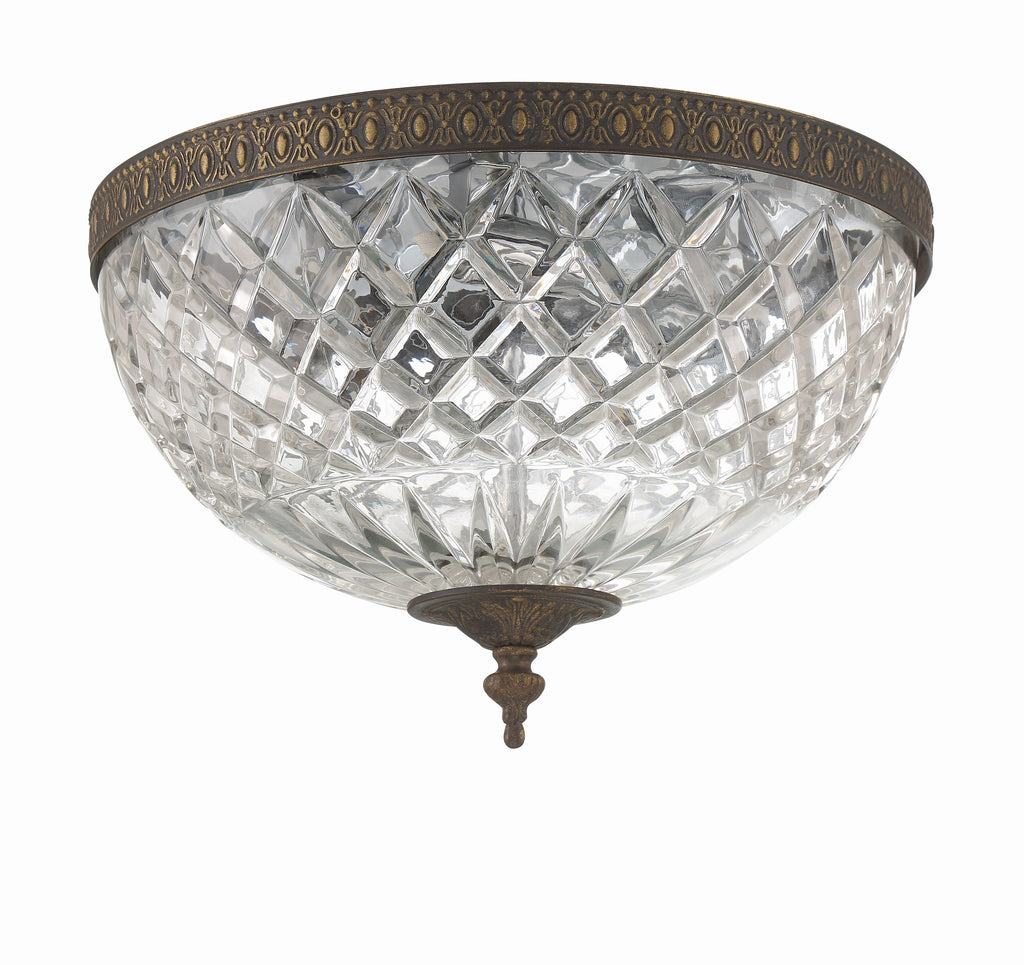 ##Antique Hardware## Crystorama 3 Light English Bronze Crystal Flush Mount