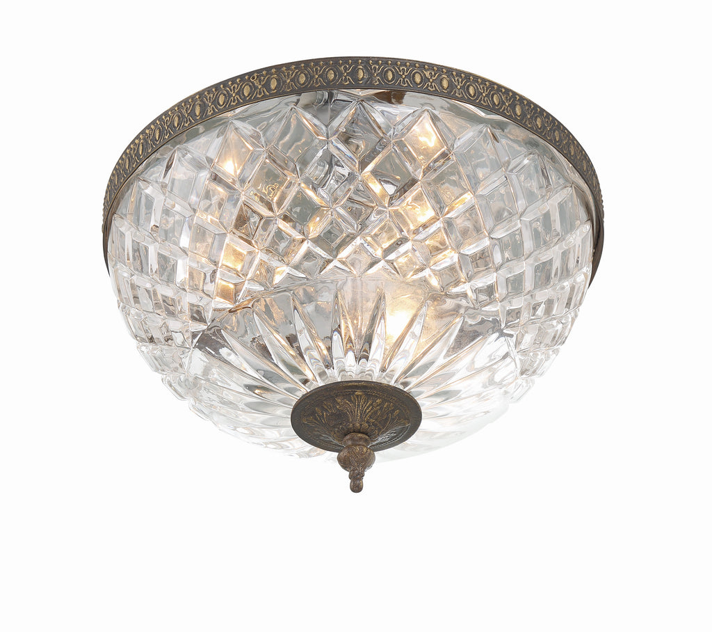 ##Antique Hardware## Crystorama 3 Light English Bronze Crystal Flush Mount