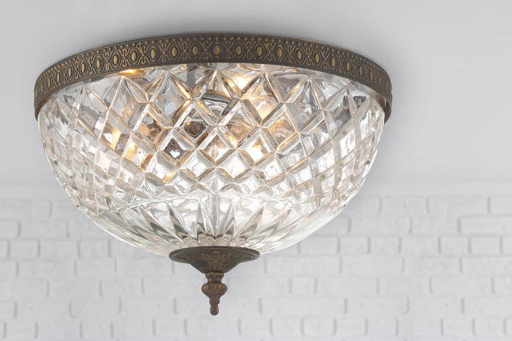 ##Antique Hardware## Crystorama 3 Light English Bronze Crystal Flush Mount