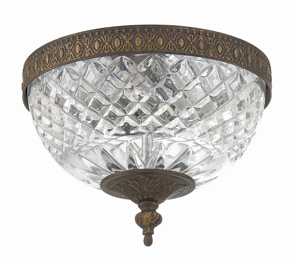 ##Antique Hardware## Crystorama 2 Light English Bronze Crystal Flush Mount