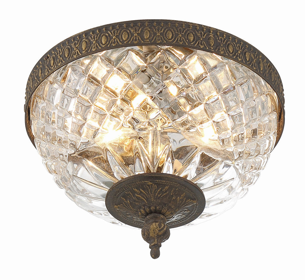 ##Antique Hardware## Crystorama 2 Light English Bronze Crystal Flush Mount