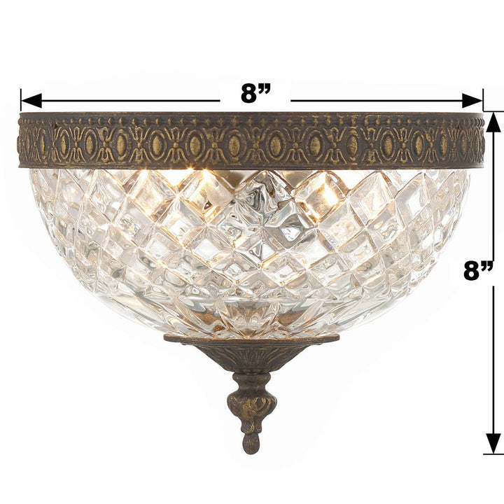 ##Antique Hardware## Crystorama 2 Light English Bronze Crystal Flush Mount