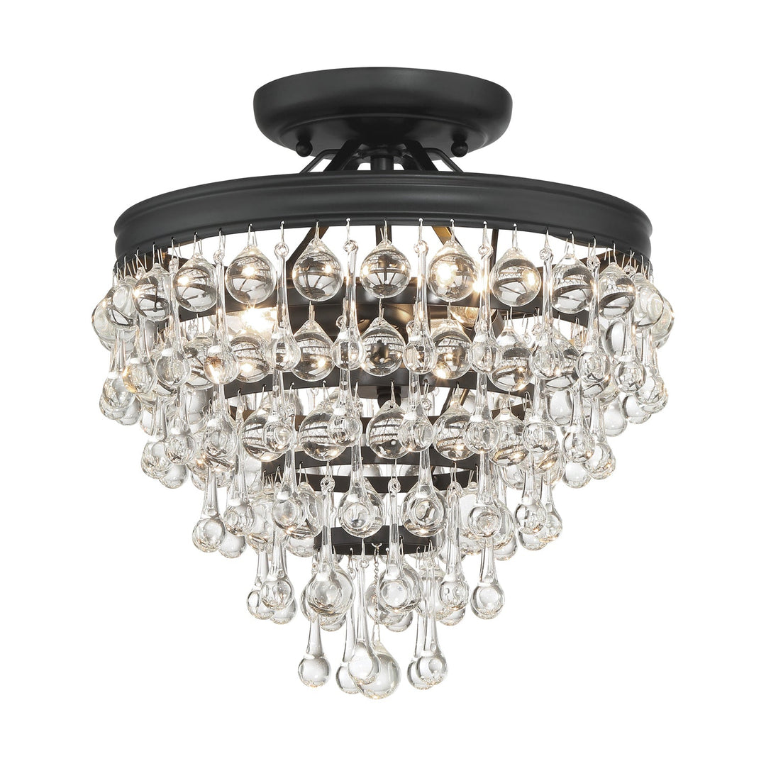 ##Antique Hardware## Calypso 3 Light Matte Black Semi Flush Mount