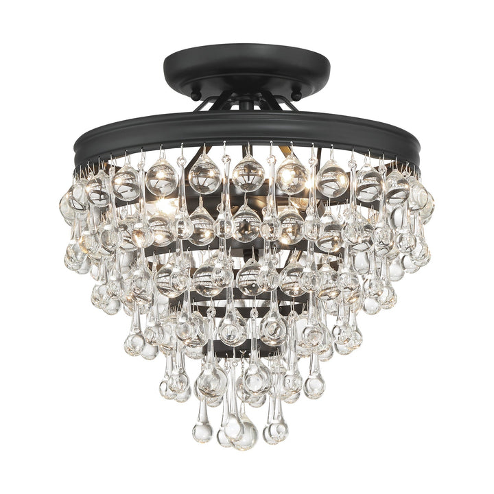 ##Antique Hardware## Calypso 3 Light Matte Black Semi Flush Mount