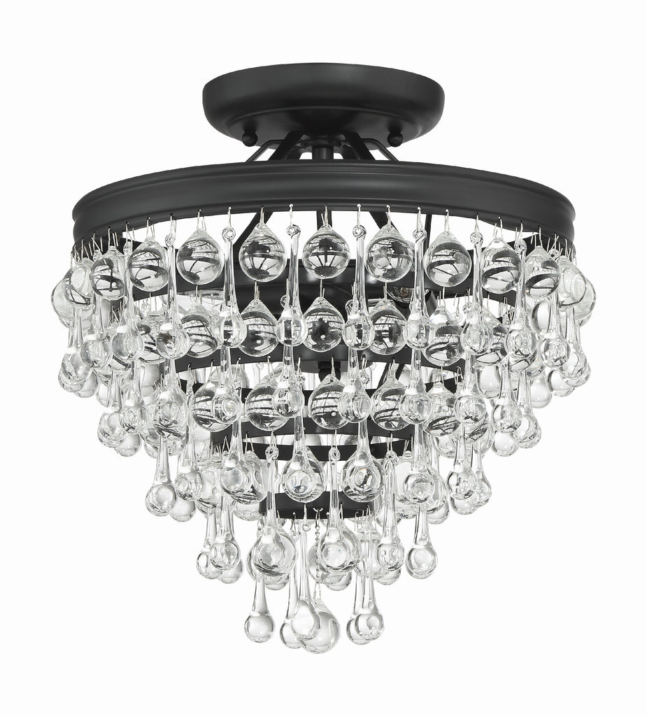 ##Antique Hardware## Calypso 3 Light Matte Black Semi Flush Mount