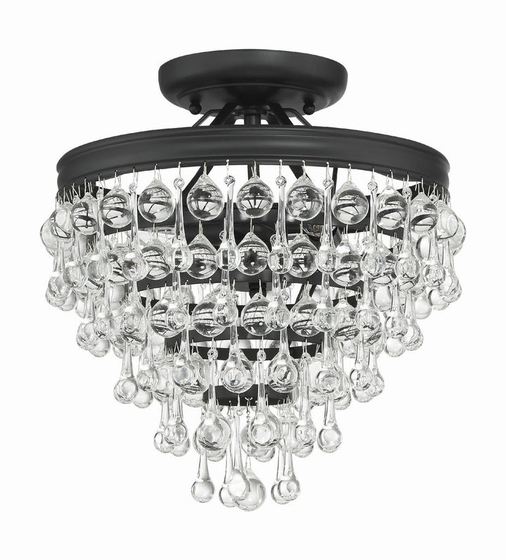 ##Antique Hardware## Calypso 3 Light Matte Black Semi Flush Mount