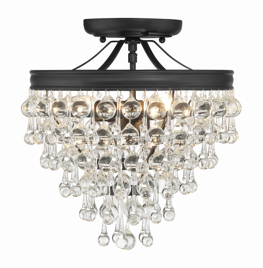 ##Antique Hardware## Calypso 3 Light Matte Black Semi Flush Mount