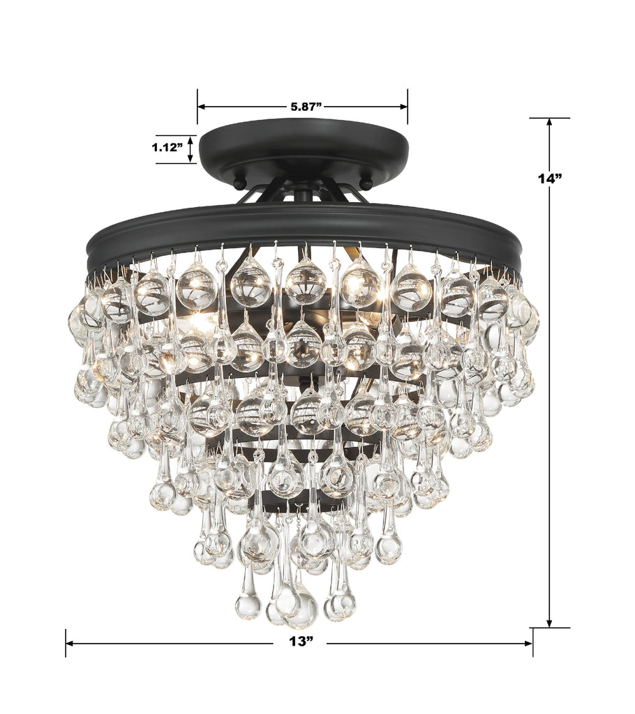 ##Antique Hardware## Calypso 3 Light Matte Black Semi Flush Mount