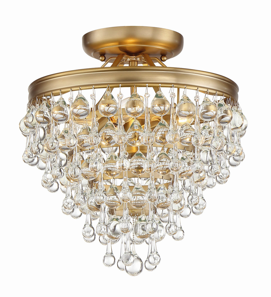 ##Antique Hardware## Calypso 3 Light Crystal Teardrop Vibrant Gold Semi Flush Mount