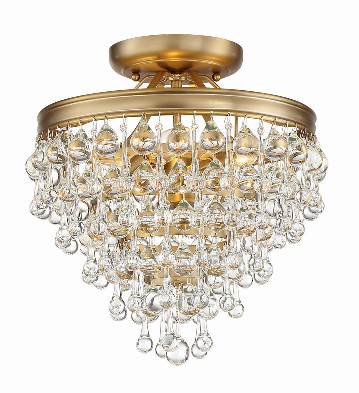 ##Antique Hardware## Calypso 3 Light Crystal Teardrop Vibrant Gold Semi Flush Mount