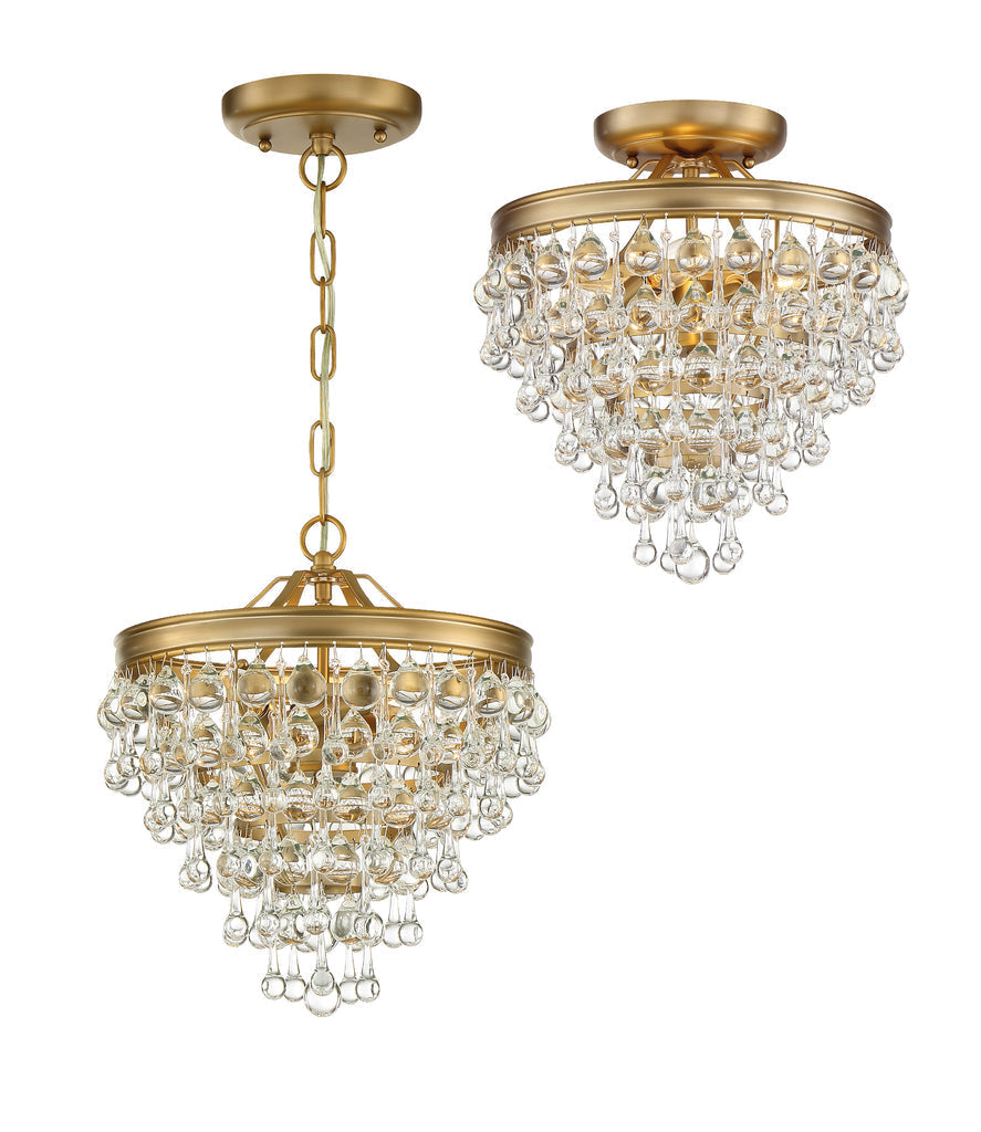 ##Antique Hardware## Calypso 3 Light Crystal Teardrop Vibrant Gold Semi Flush Mount