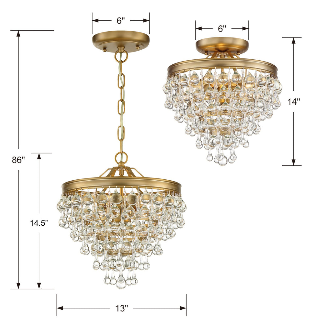 ##Antique Hardware## Calypso 3 Light Crystal Teardrop Vibrant Gold Semi Flush Mount