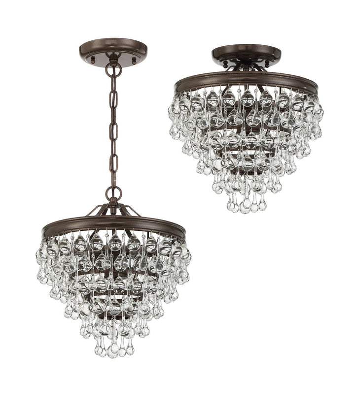 ##Antique Hardware## Calypso 3 Light Crystal Teardrop Vibrant Bronze Semi Flush Mount