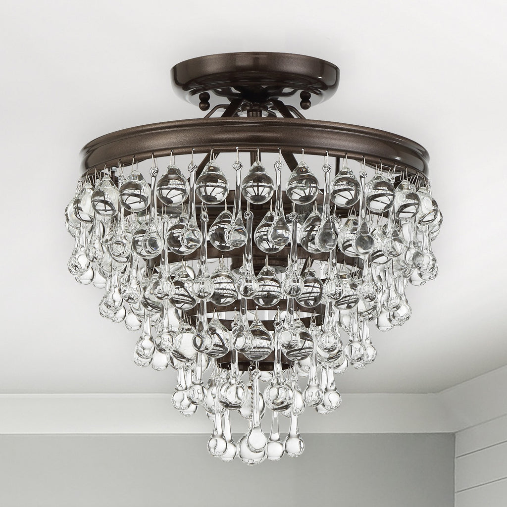 ##Antique Hardware## Calypso 3 Light Crystal Teardrop Vibrant Bronze Semi Flush Mount