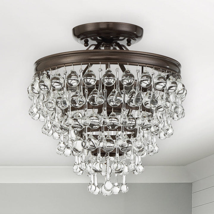 ##Antique Hardware## Calypso 3 Light Crystal Teardrop Vibrant Bronze Semi Flush Mount