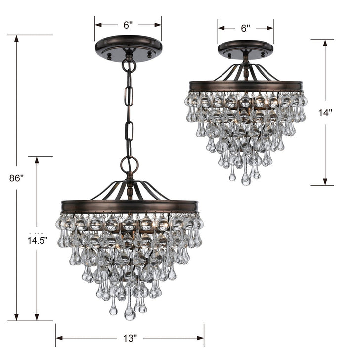 ##Antique Hardware## Calypso 3 Light Crystal Teardrop Vibrant Bronze Semi Flush Mount