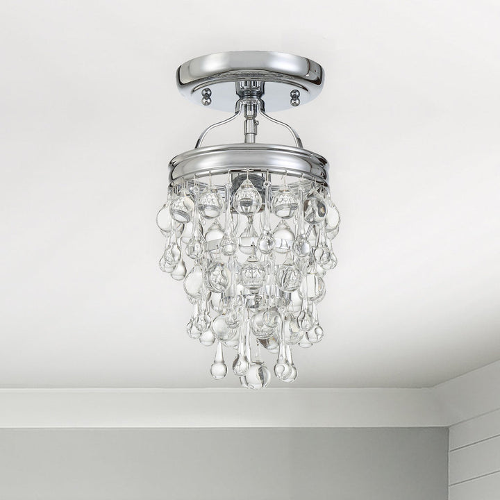 ##Antique Hardware## Calypso 1 Light Crystal Teardrop Polished Chrome Semi Flush Mount