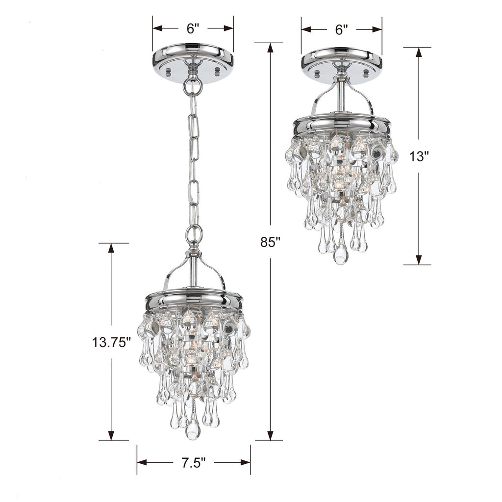 ##Antique Hardware## Calypso 1 Light Crystal Teardrop Polished Chrome Semi Flush Mount