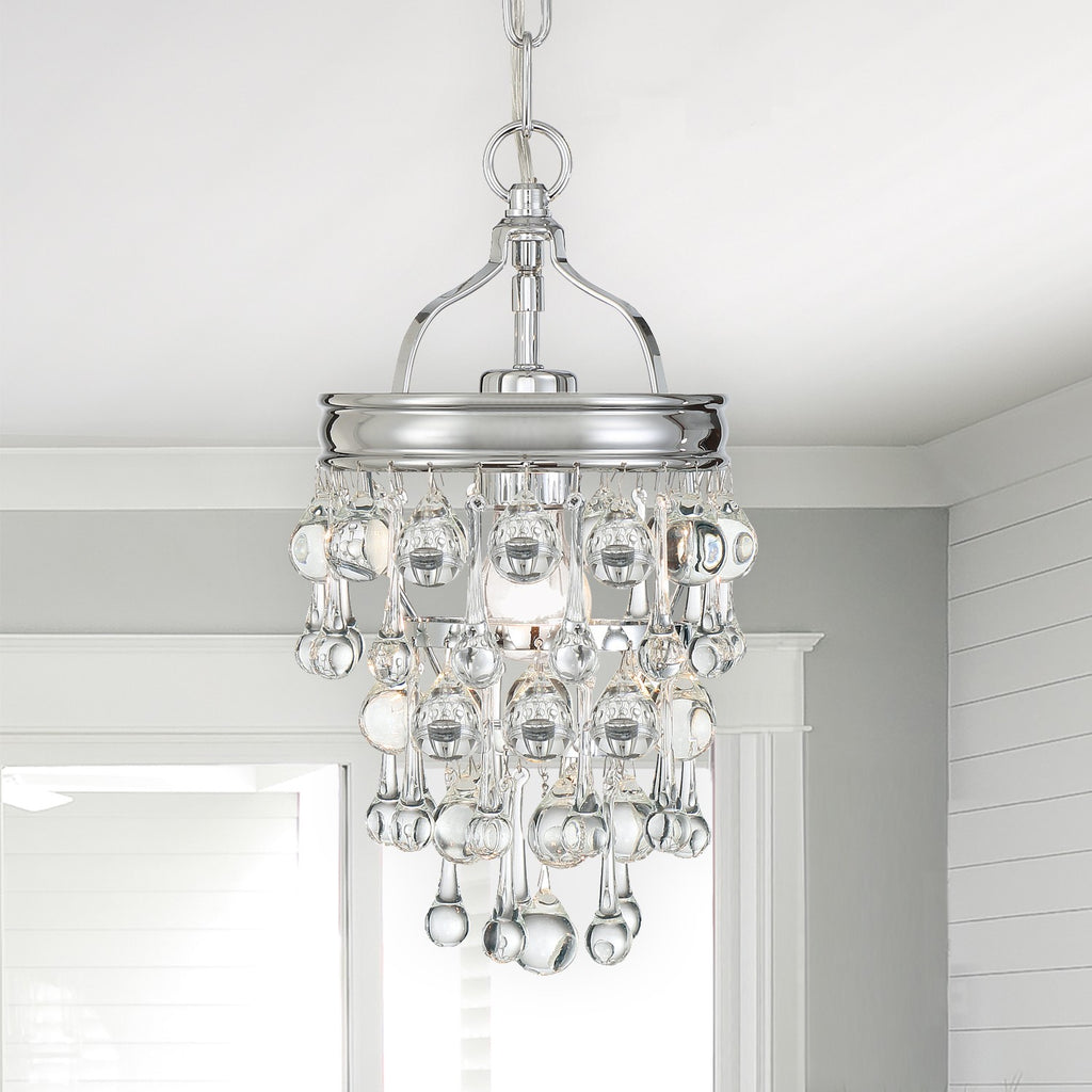 ##Antique Hardware## Calypso 1 Light Crystal Teardrop Polished Chrome Mini Pendant