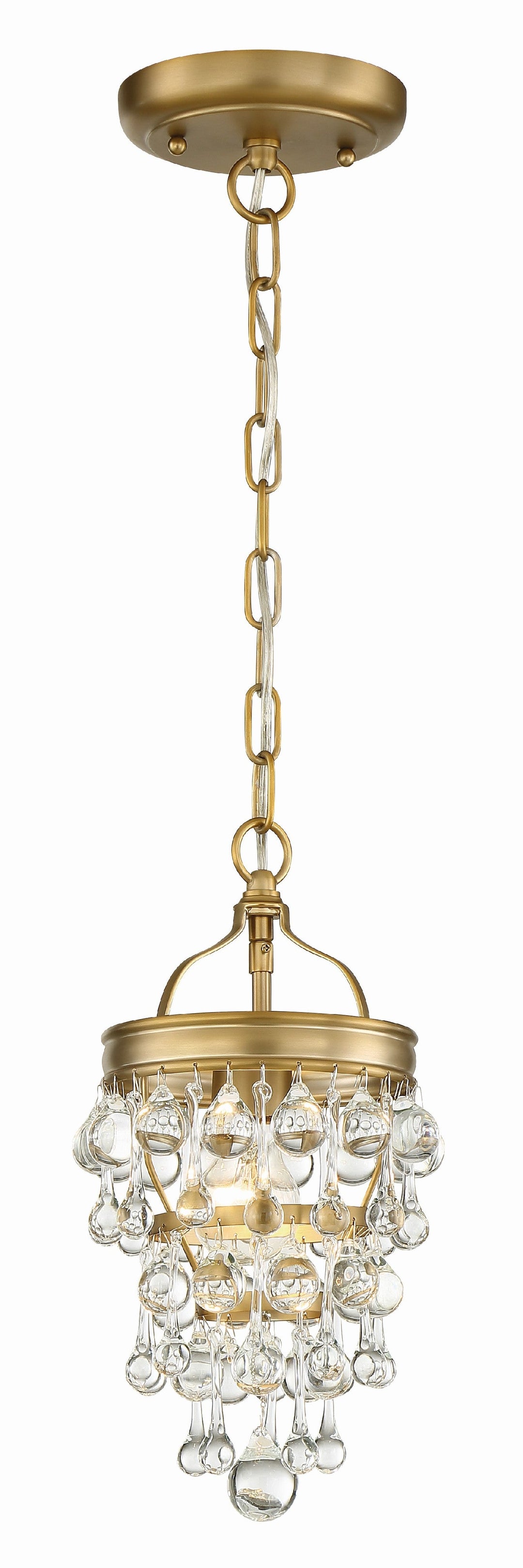 ##Antique Hardware## Calypso 1 Light Crystal Teardrop Vibrant Gold Mini Pendant