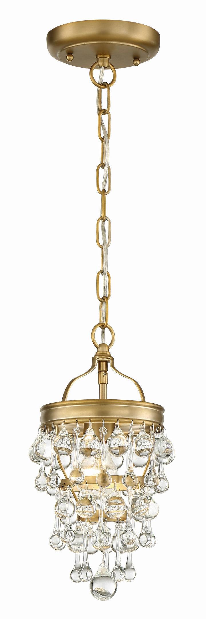 ##Antique Hardware## Calypso 1 Light Crystal Teardrop Vibrant Gold Mini Pendant