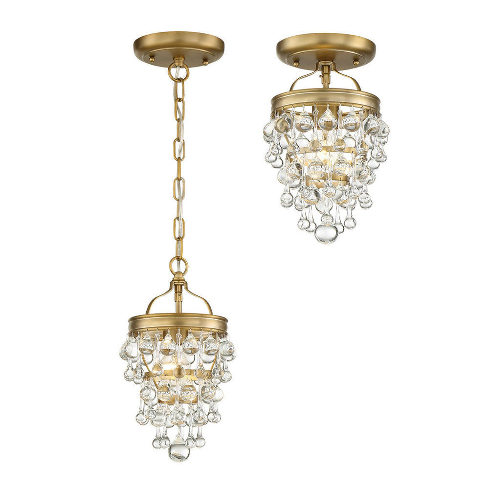 ##Antique Hardware## Calypso 1 Light Crystal Teardrop Vibrant Gold Semi Flush Mount