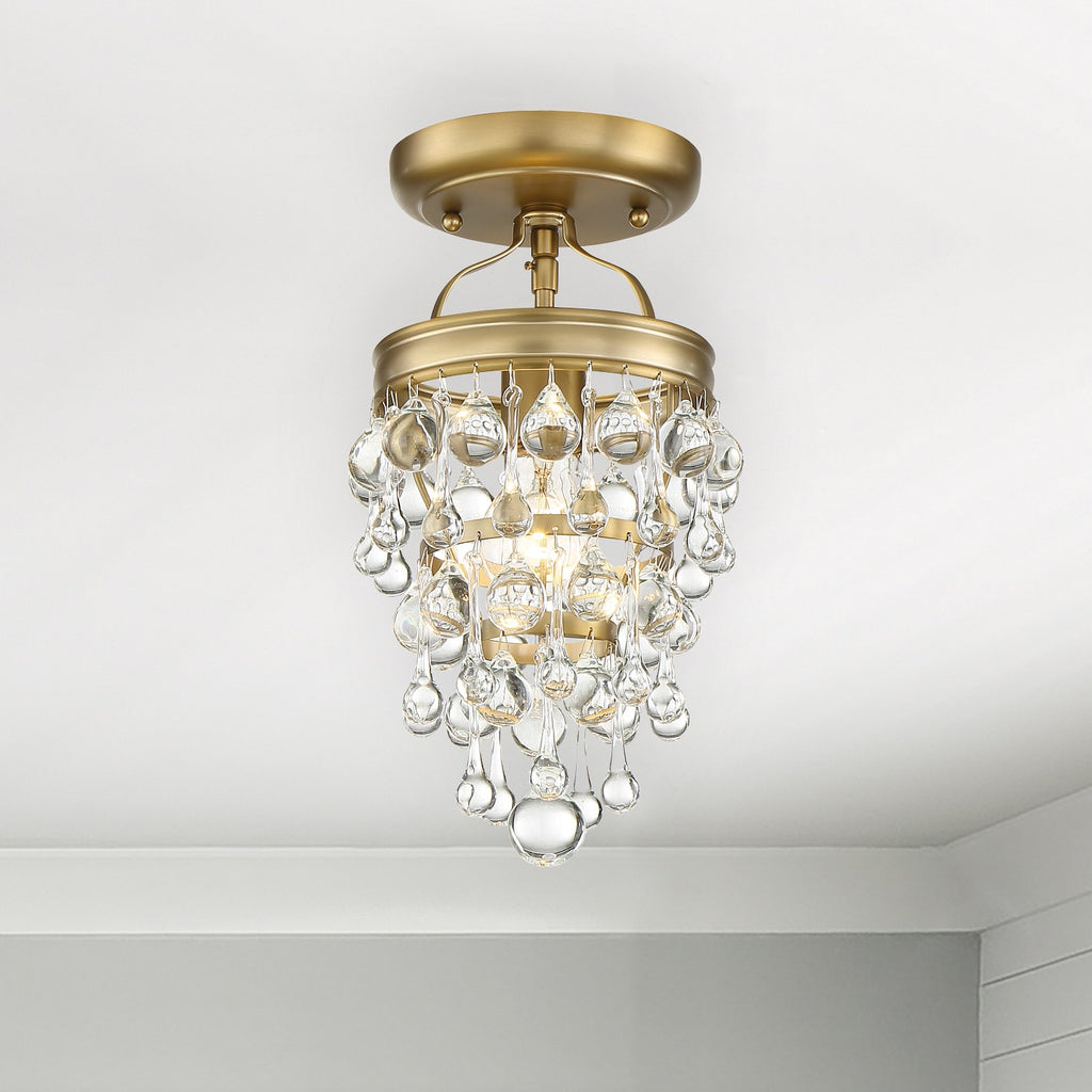 ##Antique Hardware## Calypso 1 Light Crystal Teardrop Vibrant Gold Semi Flush Mount
