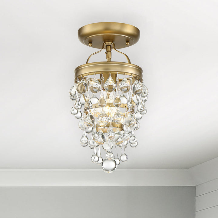 ##Antique Hardware## Calypso 1 Light Crystal Teardrop Vibrant Gold Semi Flush Mount