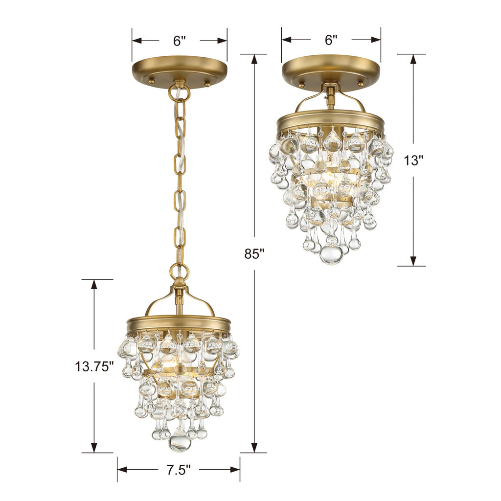 ##Antique Hardware## Calypso 1 Light Crystal Teardrop Vibrant Gold Semi Flush Mount