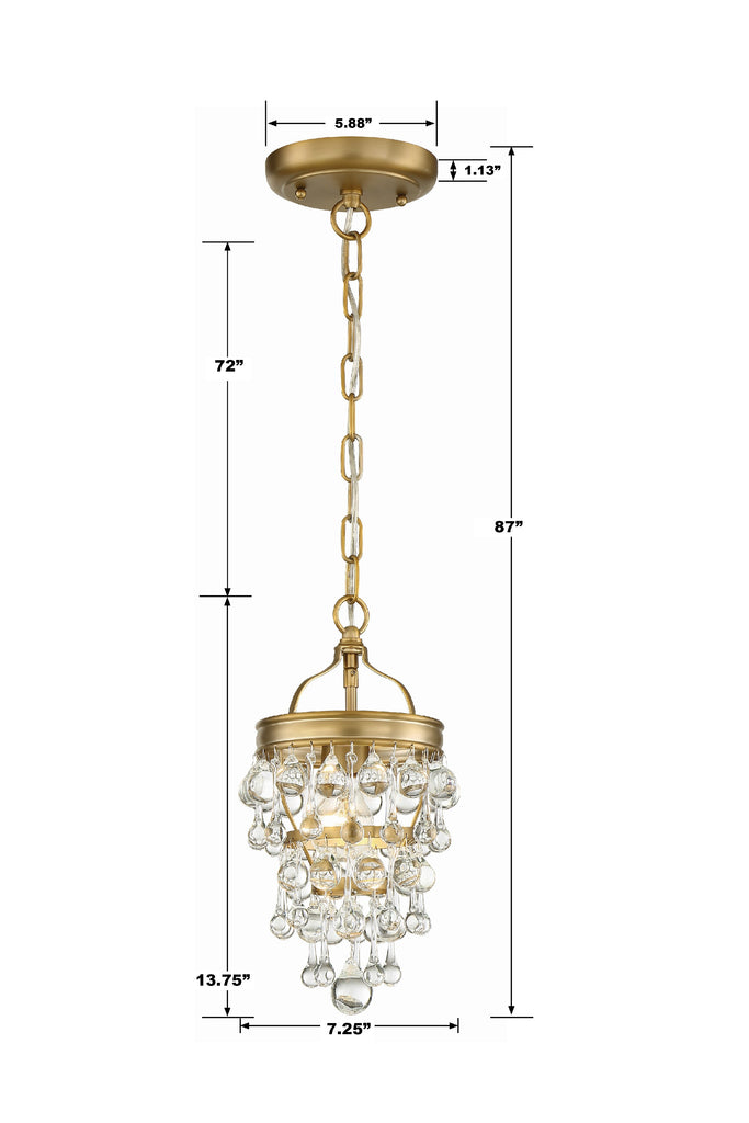 ##Antique Hardware## Calypso 1 Light Crystal Teardrop Vibrant Gold Mini Pendant