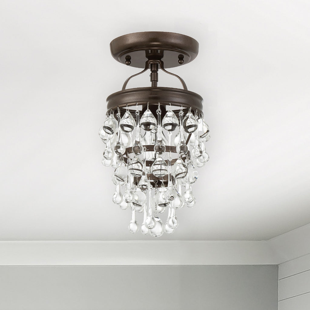 ##Antique Hardware## Calypso 1 Light Crystal Teardrop Vibrant Bronze Semi Flush Mount