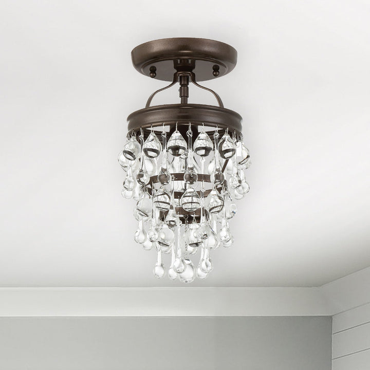 ##Antique Hardware## Calypso 1 Light Crystal Teardrop Vibrant Bronze Semi Flush Mount