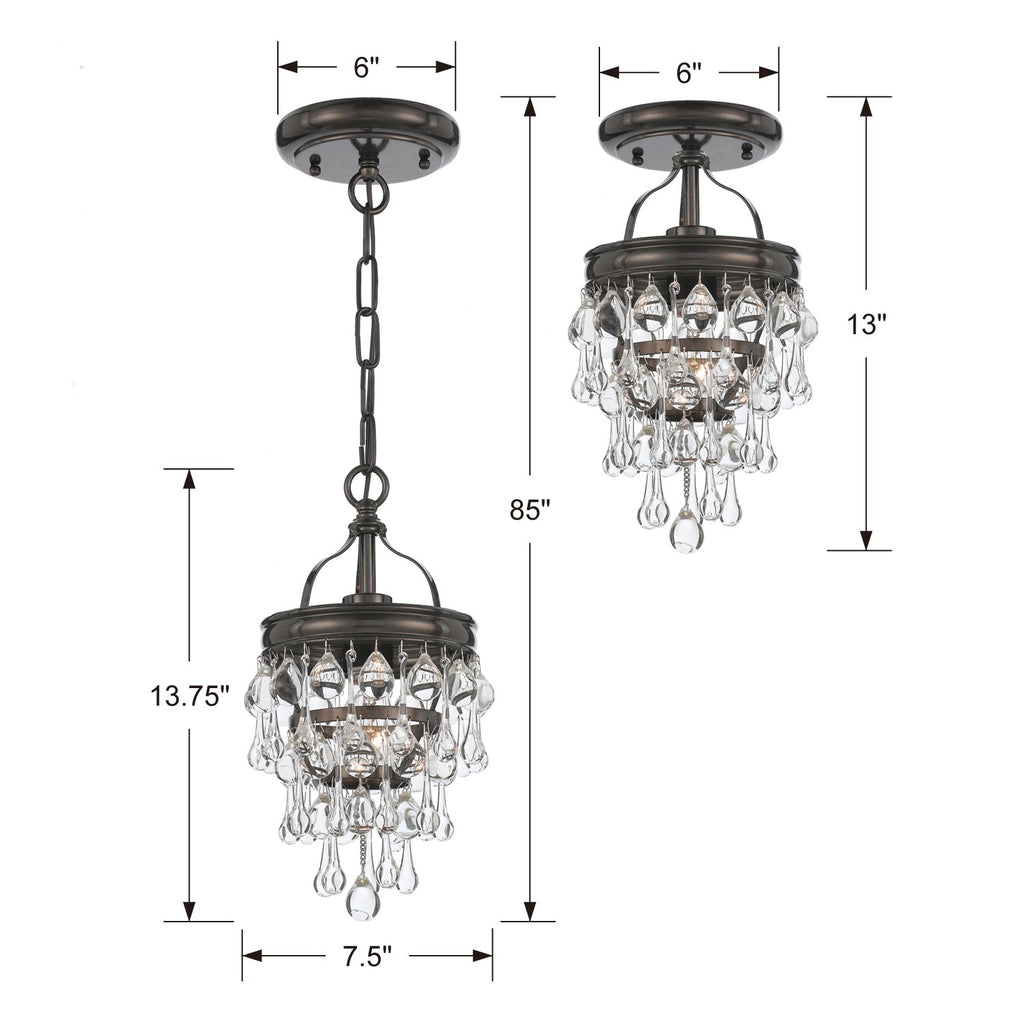 ##Antique Hardware## Calypso 1 Light Crystal Teardrop Vibrant Bronze Semi Flush Mount