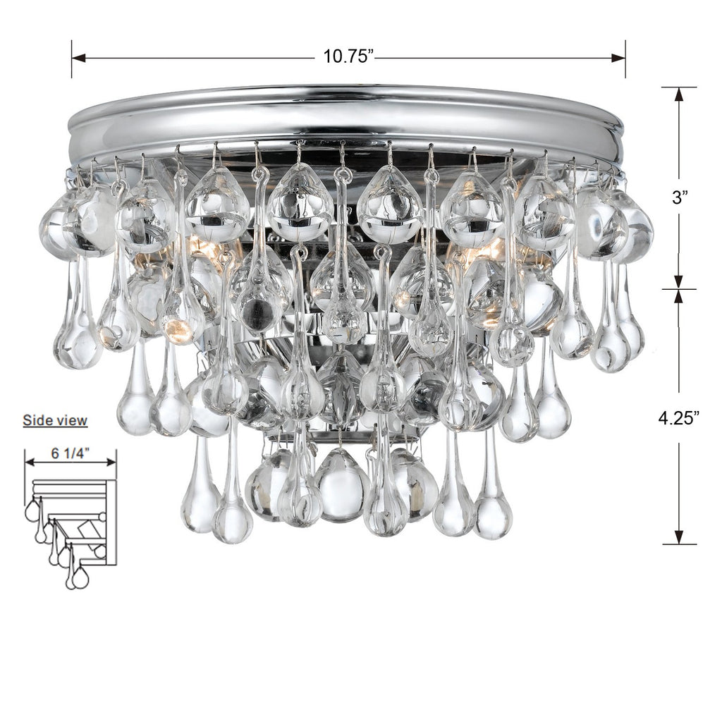 ##Antique Hardware## Calypso 2 Light Crystal Teardrop Polished Chrome Sconce