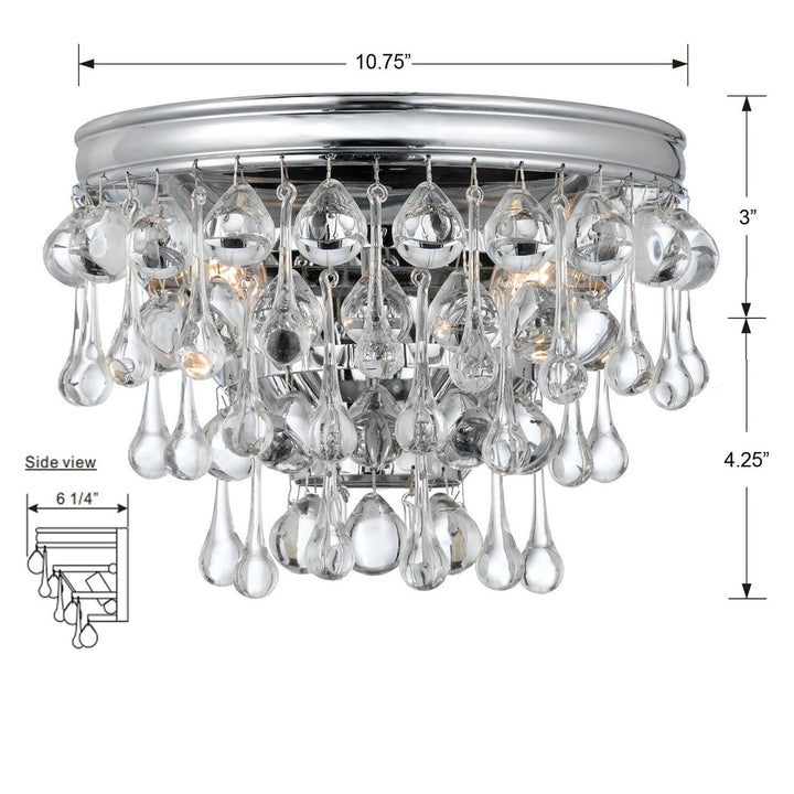 ##Antique Hardware## Calypso 2 Light Crystal Teardrop Polished Chrome Sconce