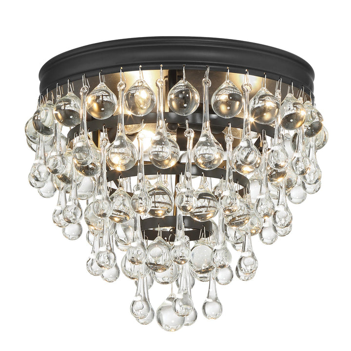 ##Antique Hardware## Calypso 3 Light Matte Black Flush Mount